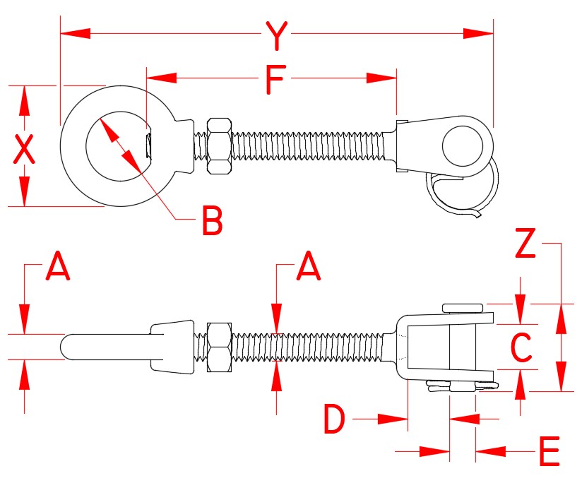 Stainless Steel Jaw Eye, S0320-J, Line Drawing Stainless Steel Jaw Eye, S0320-J, Line Drawing